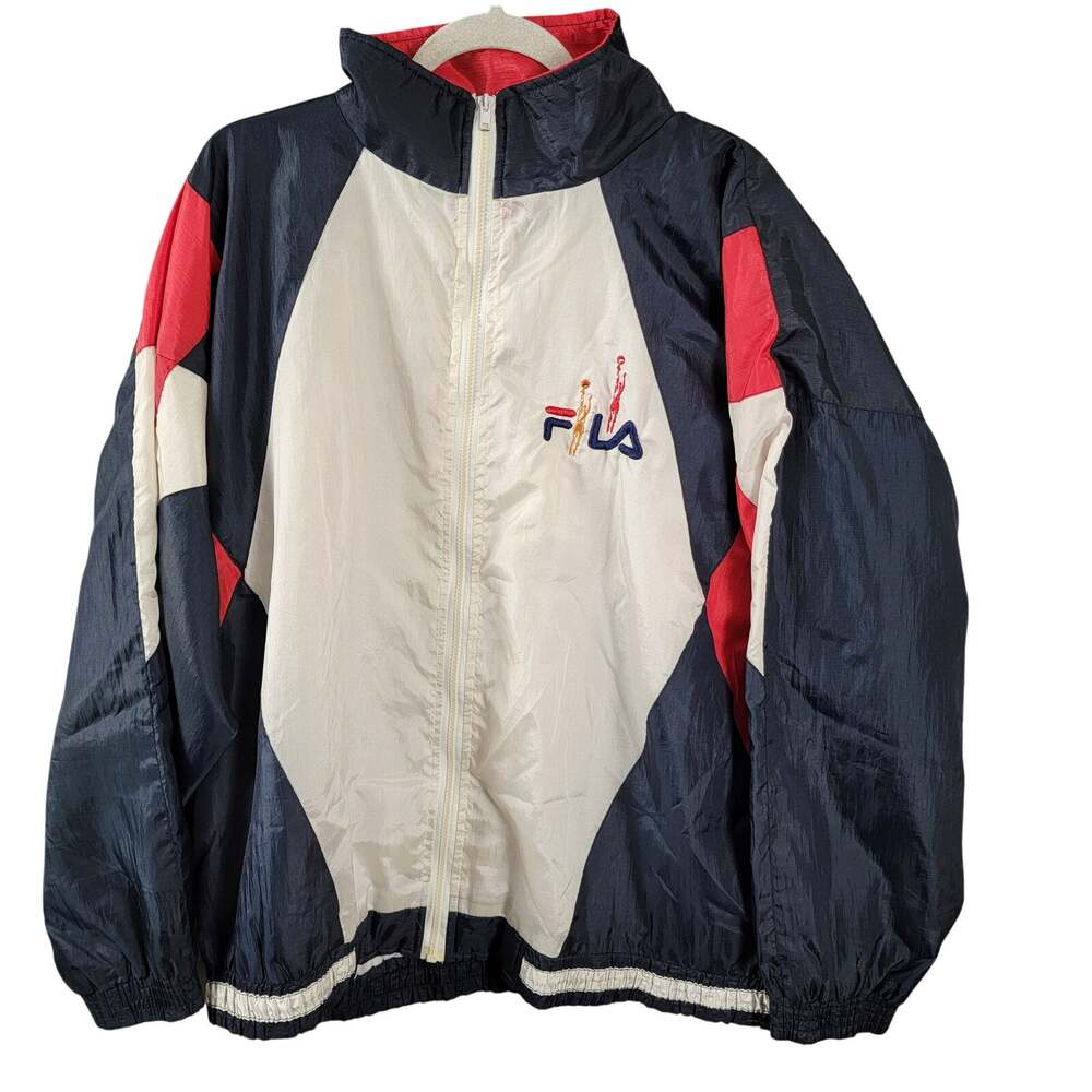 Vintage Fila Basketball Player Logo Zip Up Windbreaker Jacket Mens 2XL Italy